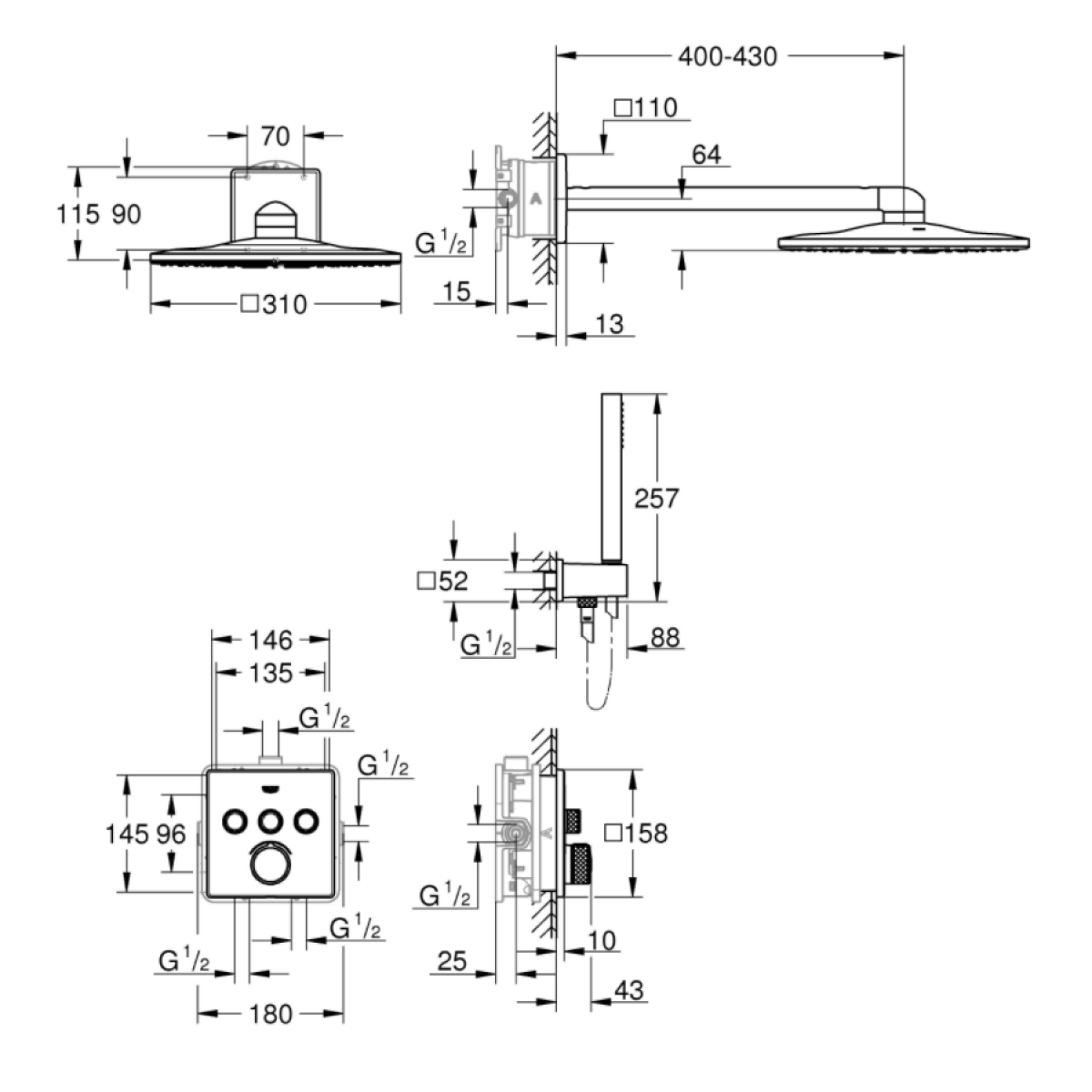 34712000 Grohe SmartControl podometni komplet za tuš