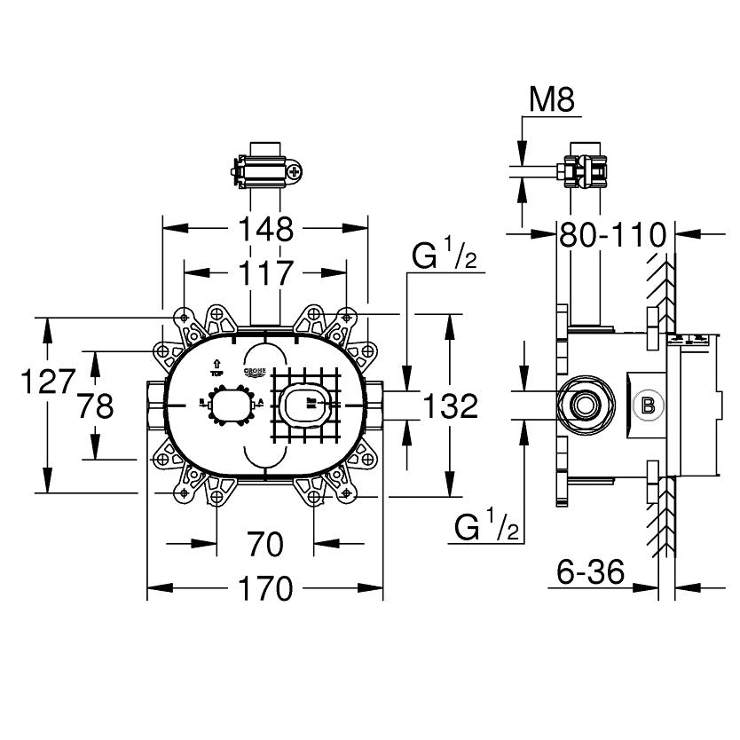 Podometni del — 26264001 Grohe Rainshower SmartControl podometni del za namestitev nadglavne prhe | SAN-KERAMIKA.SI