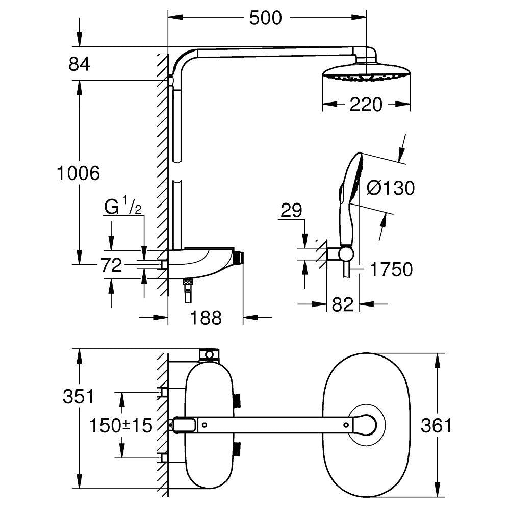 Tuš sistemi — 26361000 Grohe Rainshower SmartControl 360 MONO termostatska armatura s tuš setom | SAN-KERAMIKA.SI