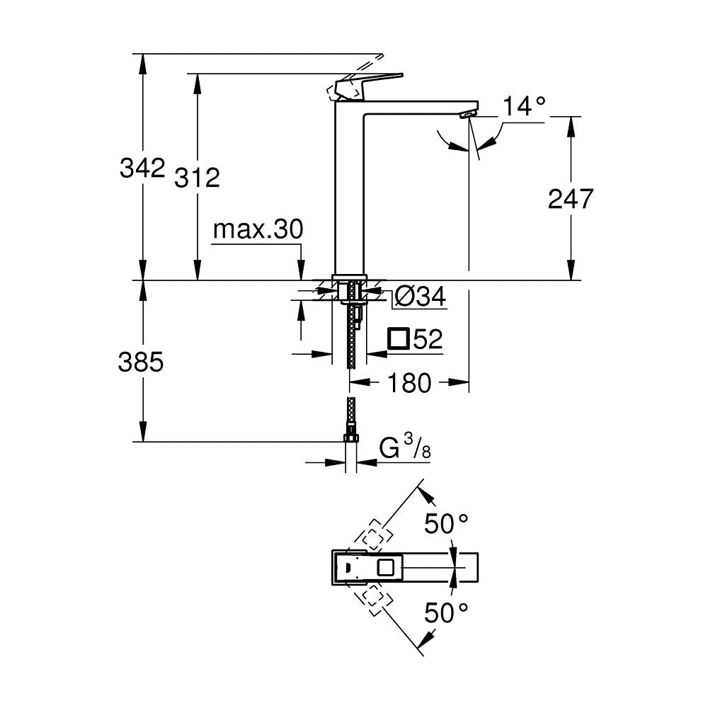 Armature za umivalnike — 23406AL0 Grohe Eurocube visoka armatura za umivalnik | SAN-KERAMIKA.SI