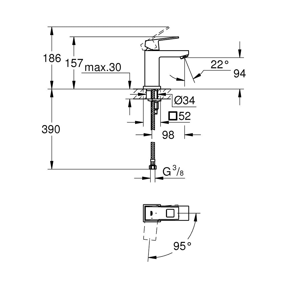 Armature za umivalnike — 2339200E Grohe Eurocube Cold Start armatura za umivalnik | SAN-KERAMIKA.SI