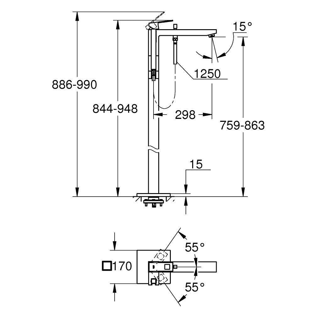 Armature za kadi — 23672001 Grohe Eurocube samostoječa armatura za kad s tuš setom | SAN-KERAMIKA.SI