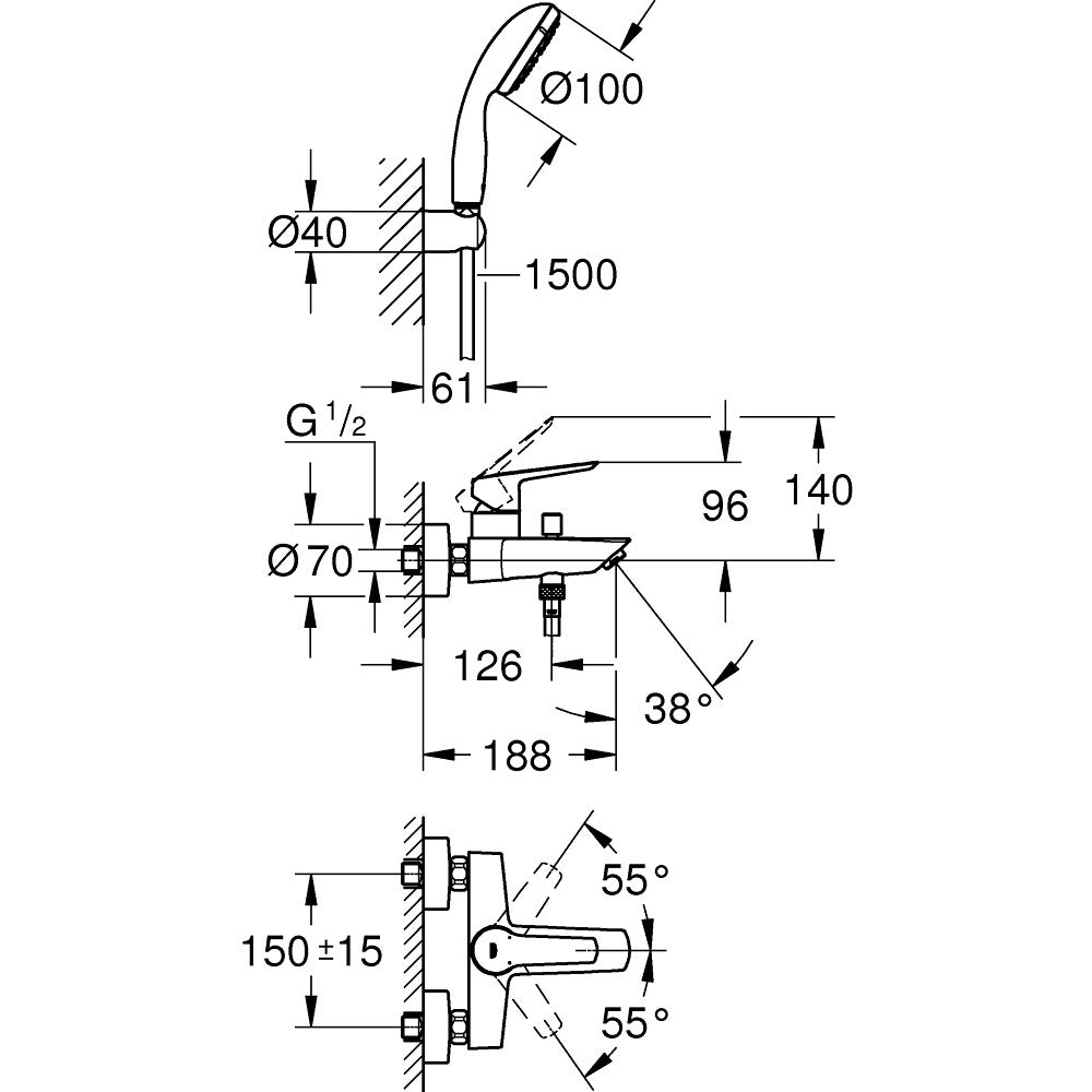 Armature za kadi — 23413002 Grohe Start armatura za kad s tuš ročko | SAN-KERAMIKA.SI