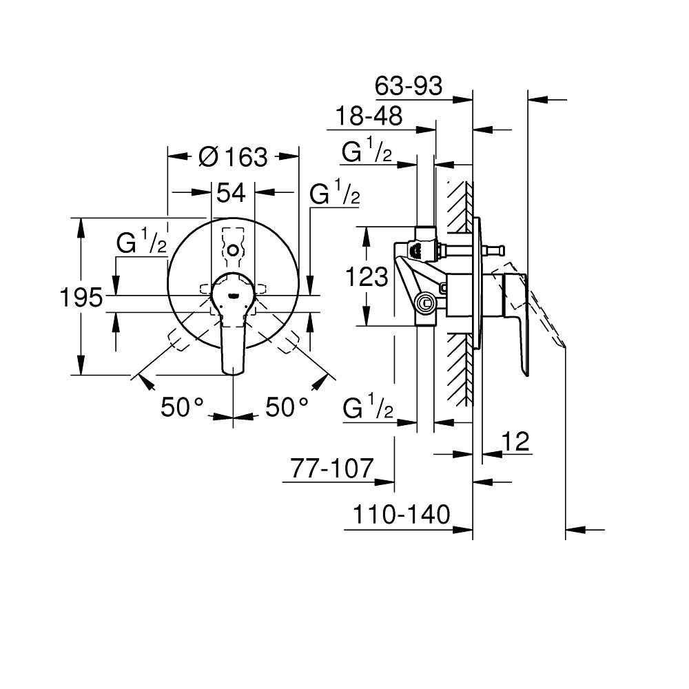 Armature - pokrivne plošče — 23558002 Grohe Start (2 priključka) podometna armatura za kad ali tuš | SAN-KERAMIKA.SI