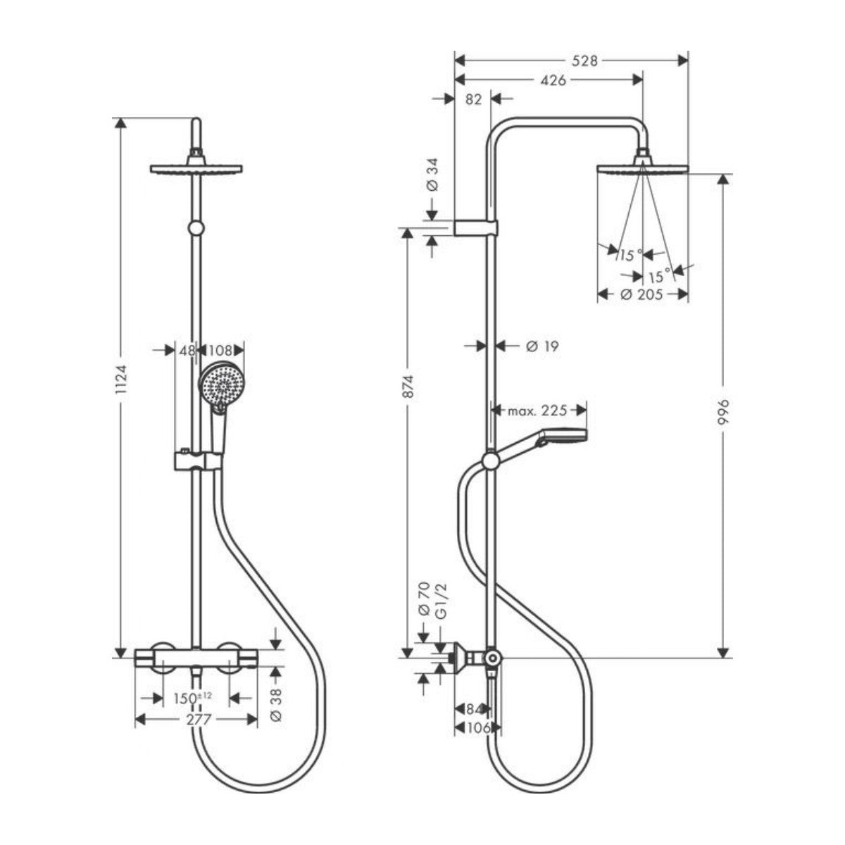 Tuš sistemi — 26089000 Hansgrohe Vernis Blend armatura za tuš termostatska s tuš setom | SAN-KERAMIKA.SI