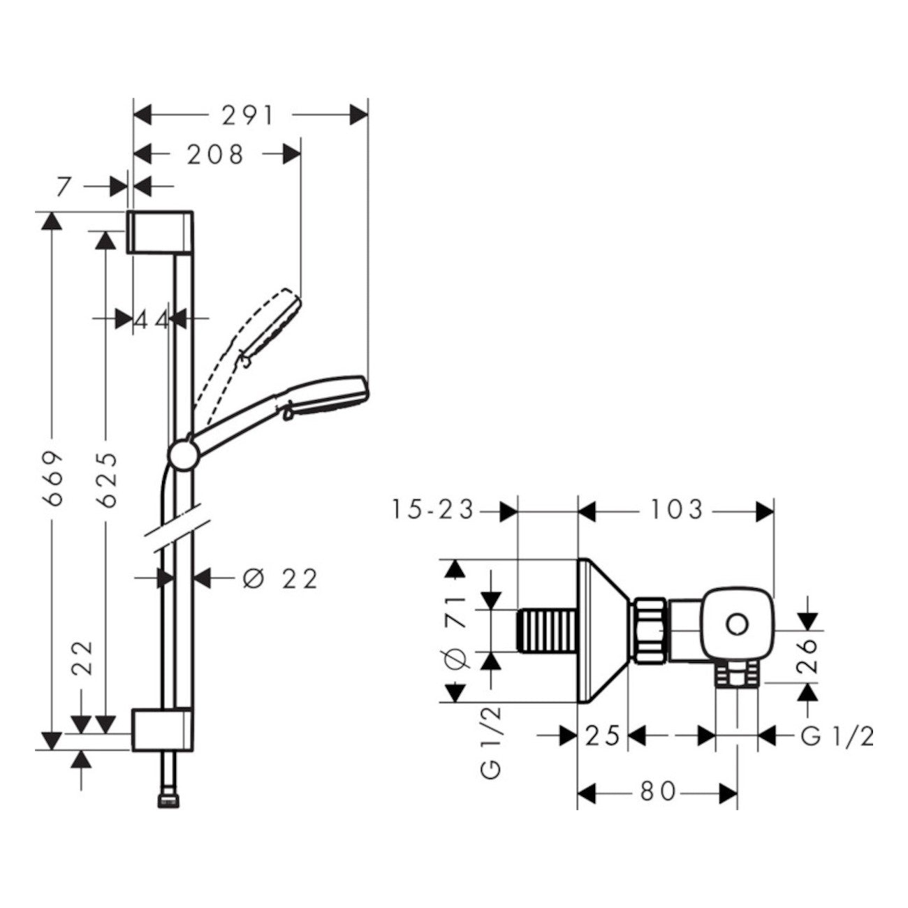 Tuš sistemi — 27030400 Hansgrohe Crometta 100 4jet stenska termostatska armatura s tuš setom | SAN-KERAMIKA.SI