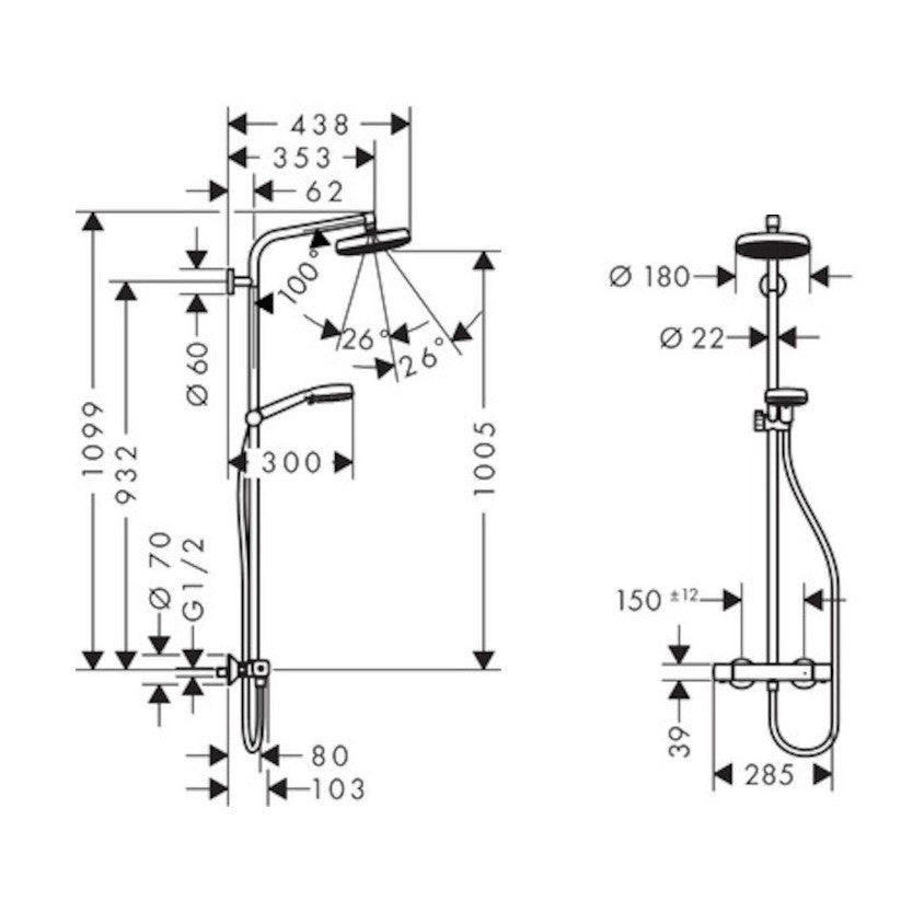 Tuš sistemi — 27264400 Hansgrohe Crometta 160 1jet stenska termostatska armatura s tuš setom | SAN-KERAMIKA.SI