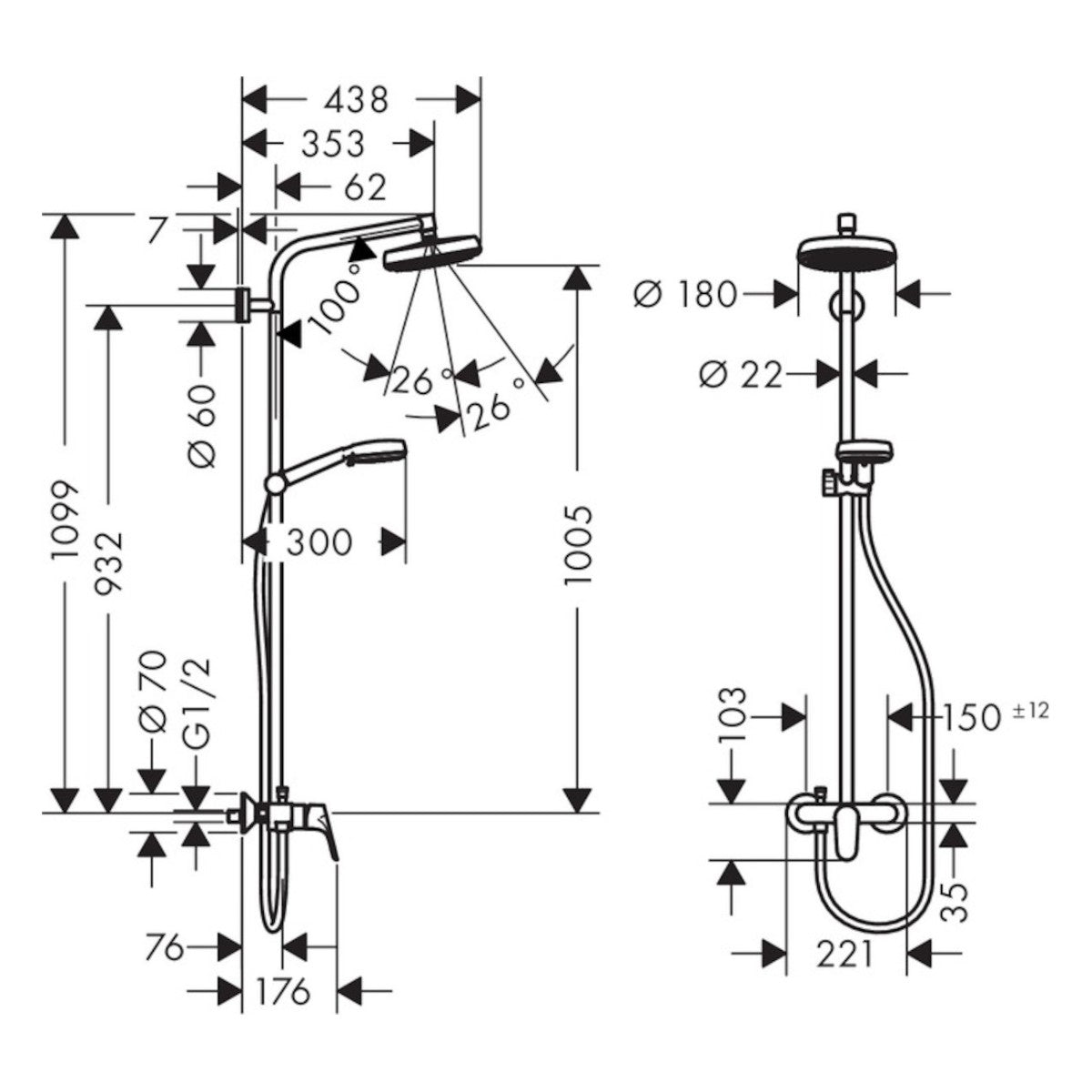 Tuš sistemi — 27266400 Hansgrohe Crometta 160 1jet armatura za tuš s tuš setom | SAN-KERAMIKA.SI