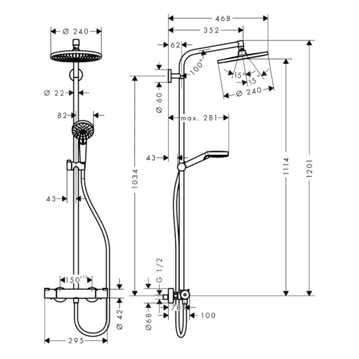 Tuš sistemi — 27268000 Hansgrohe Crometta S 240 1jet EcoSmart stenska termostatska armatura s tuš setom | SAN-KERAMIKA.SI