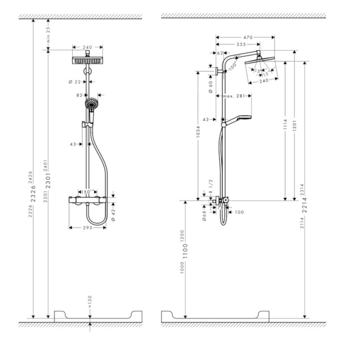 Tuš sistemi — 27271000 Hansgrohe Crometta E 240 1jet stenska termostatska armatura s tuš setom | SAN-KERAMIKA.SI