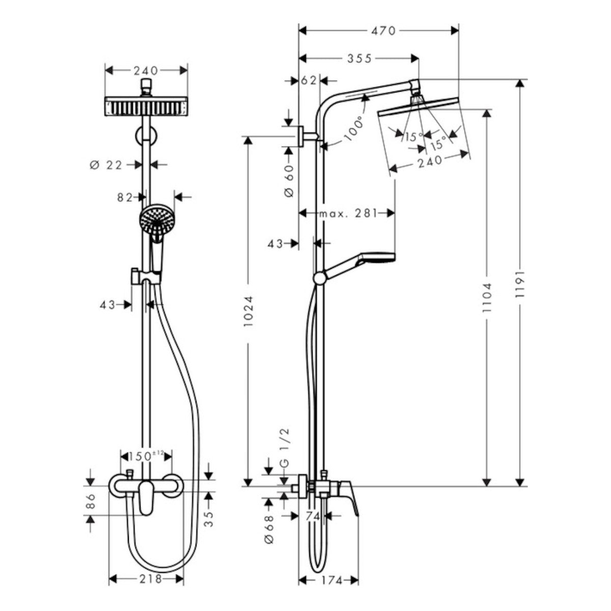 Tuš sistemi — 27284000 Hansgrohe Crometta E 240 1jet armatura za tuš s tuš setom | SAN-KERAMIKA.SI