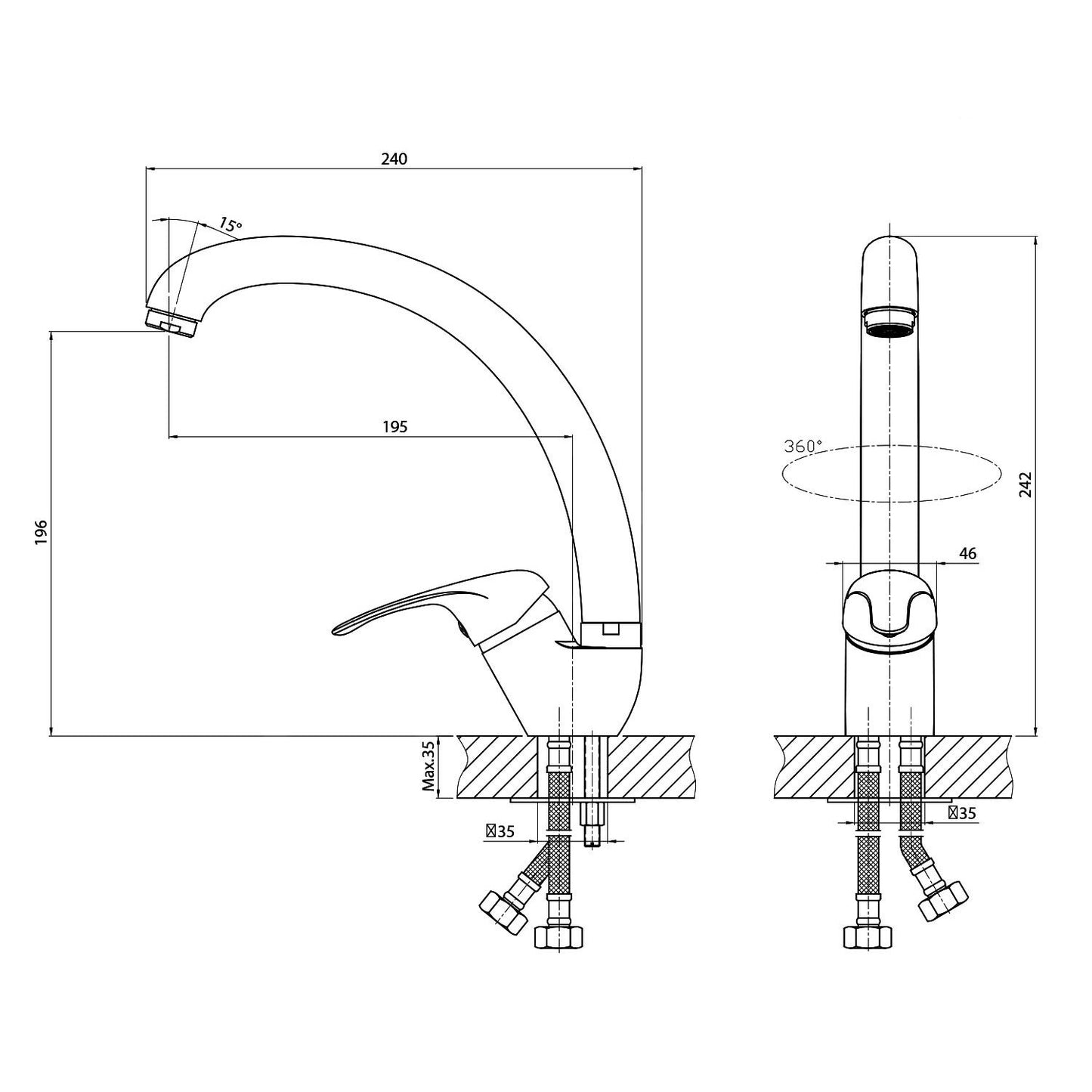 Armature kuhinjske — 1107-65 Aqualine Kasiopea kuhinjska armatura | SAN-KERAMIKA.SI