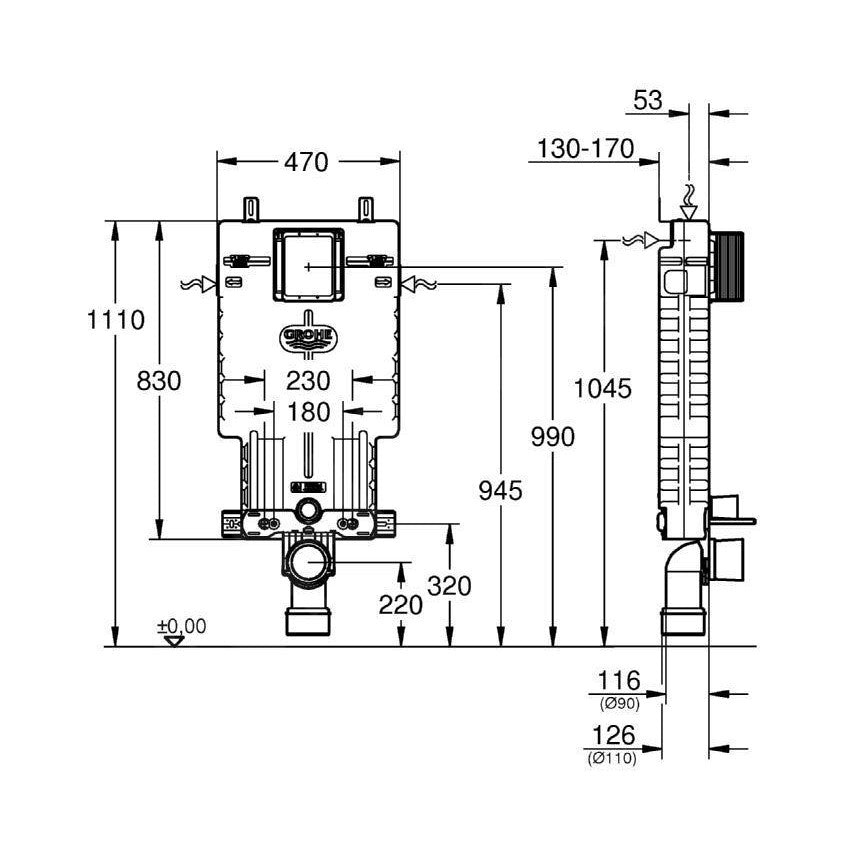 38643001 Grohe Uniset podometni splakovalnik za WC školjko