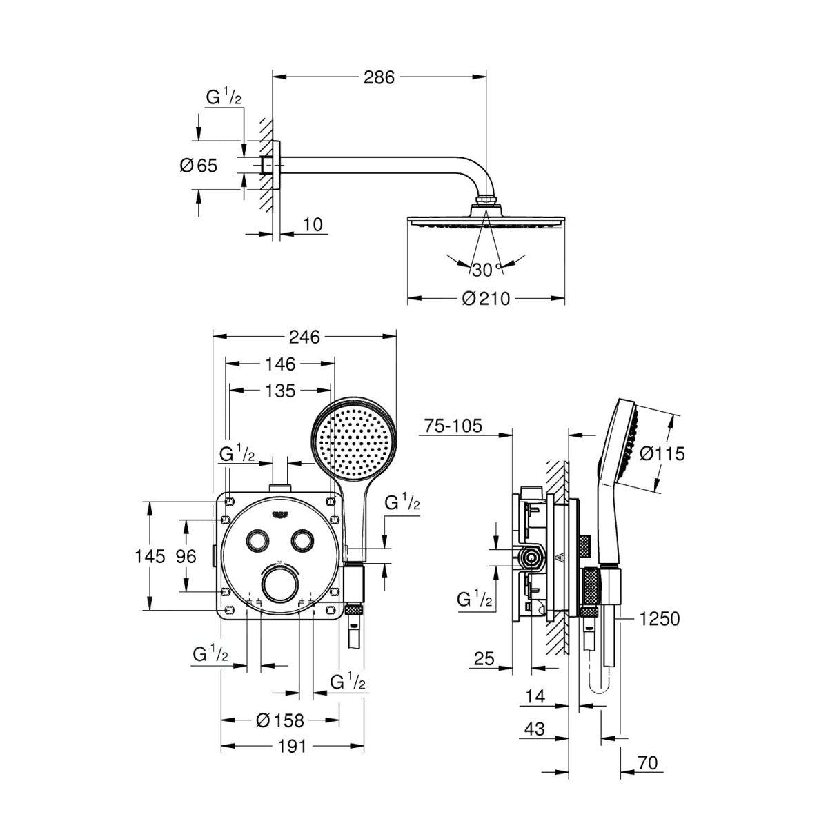 34743000 Grohe Grohtherm SmartControl Perfect podometni komplet za tuš