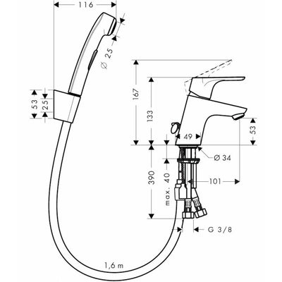 31926000 Hansgrohe Focus 70 armatura za umivalnik s higijenskim tuš setom