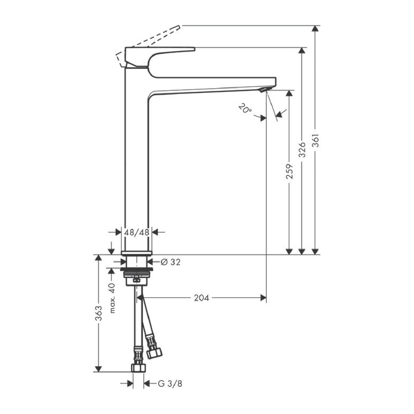 32512670 Hansgrohe Metropol Click-Clack črna visoka armatura za umivalnik