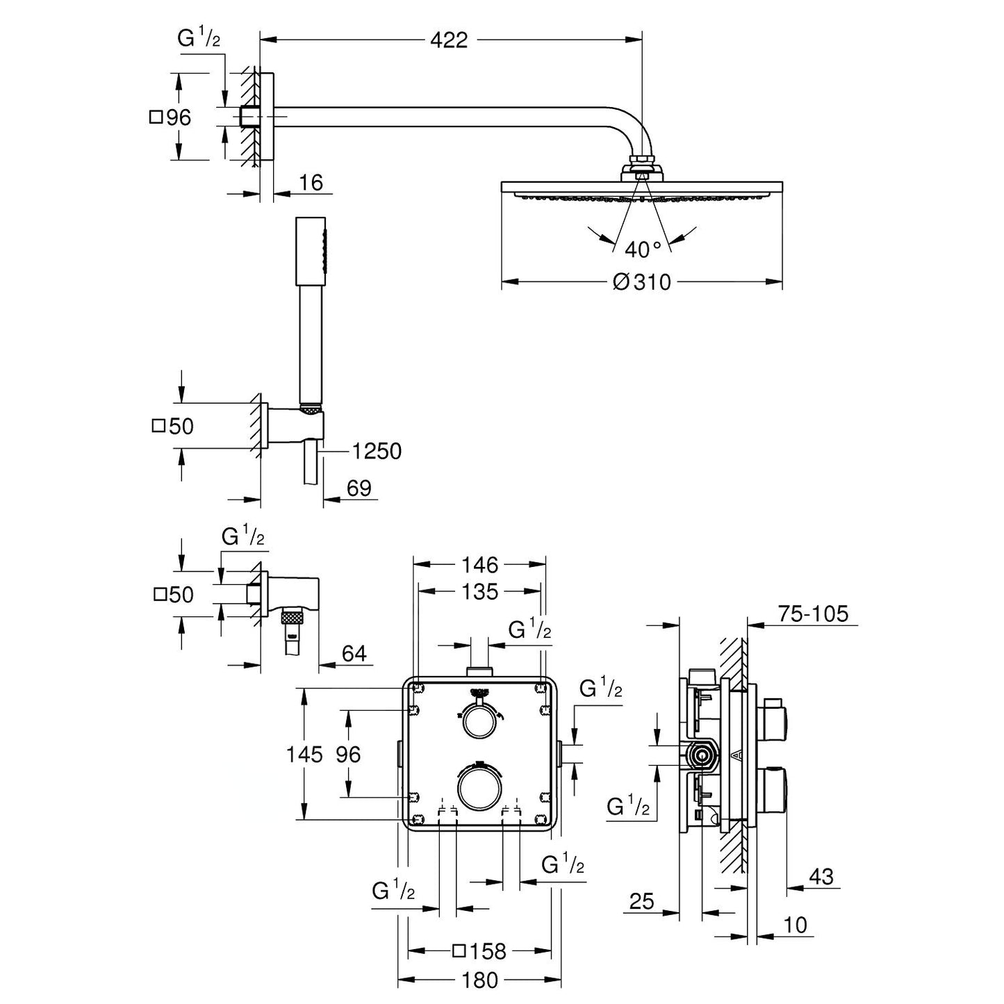 34730000 Grohe Grohtherm Perfect termostatski podometni komplet za tuš