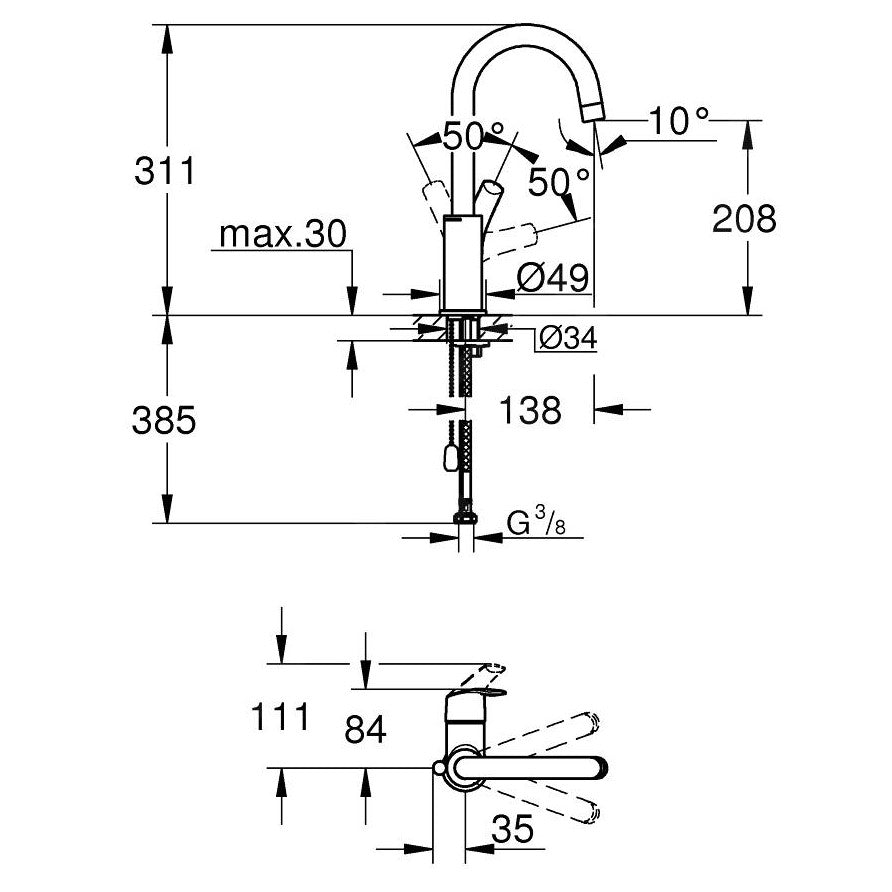 Armature za umivalnike — 23743002 Grohe Eurosmart visoka vrtljiva armatura za umivalnik | SAN-KERAMIKA.SI