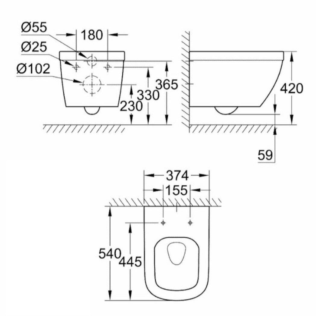 39328000 Grohe Euro Ceramic viseča brezrobna WC školjka