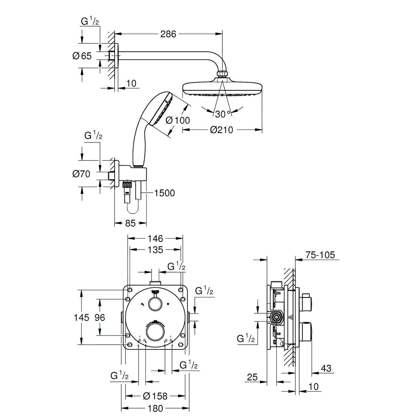 34727000 Grohe Grohtherm Tempesta 210 podometni komplet za tuš