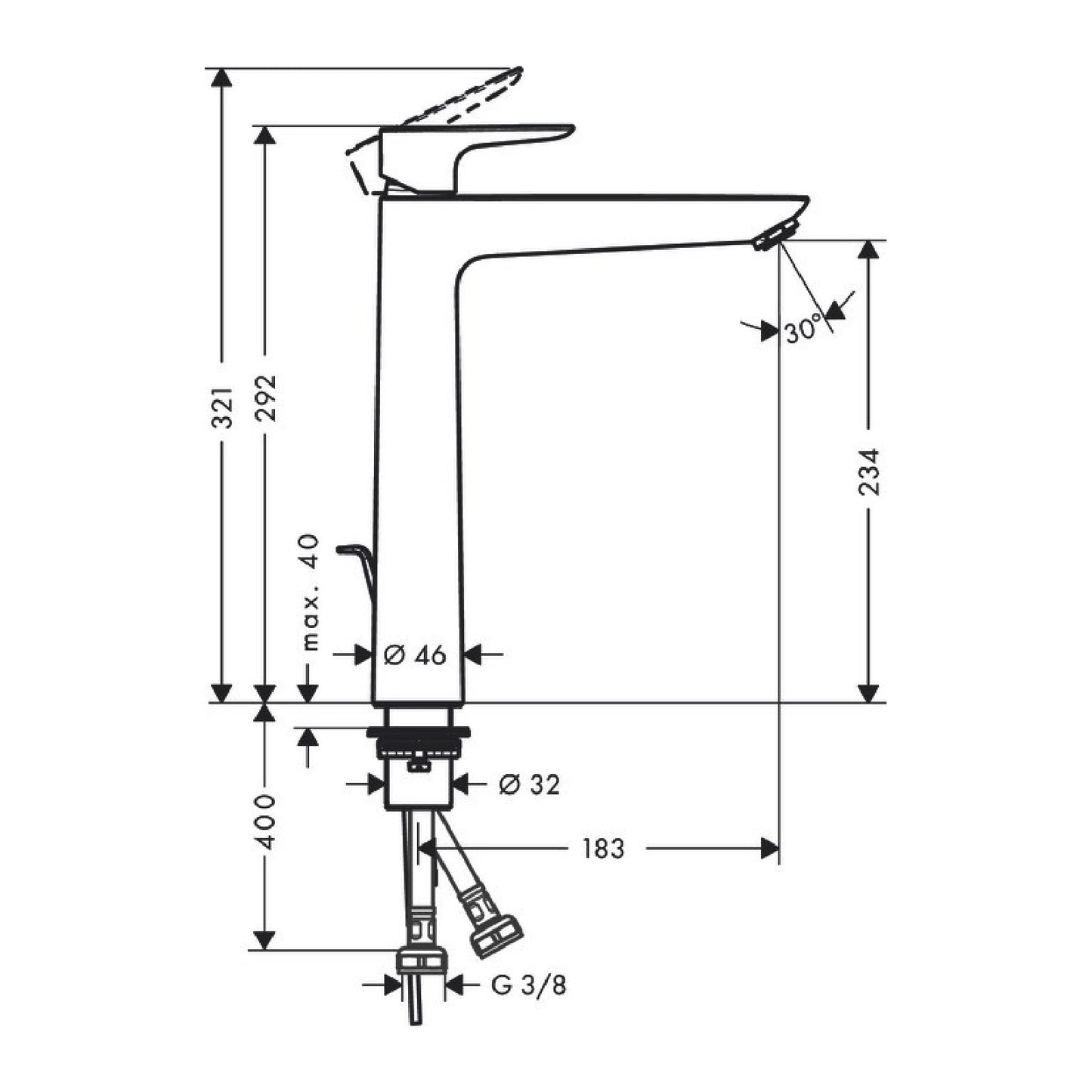 71716670 Hansgrohe Talis E 240 črna visoka armatura za umivalnik