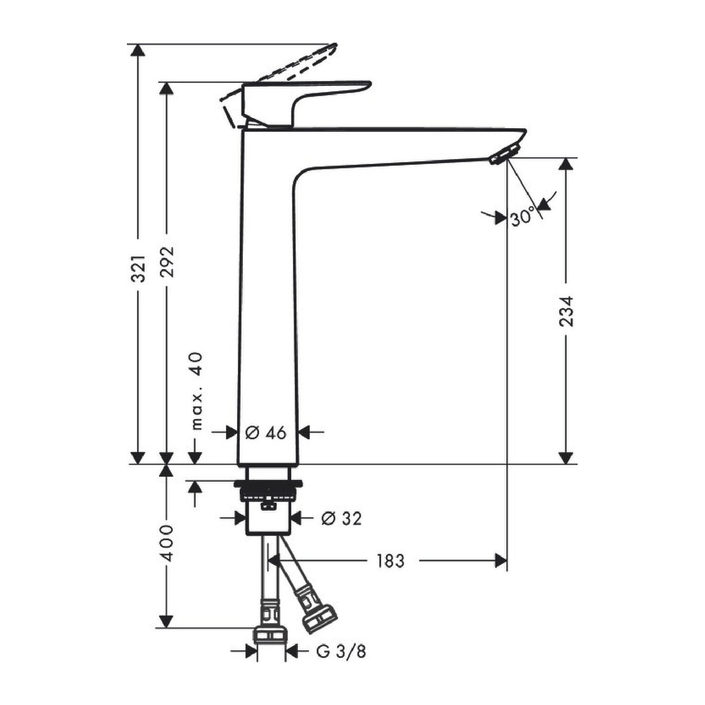 71717670 Hansgrohe Talis E 240 črna visoka armatura za umivalnik