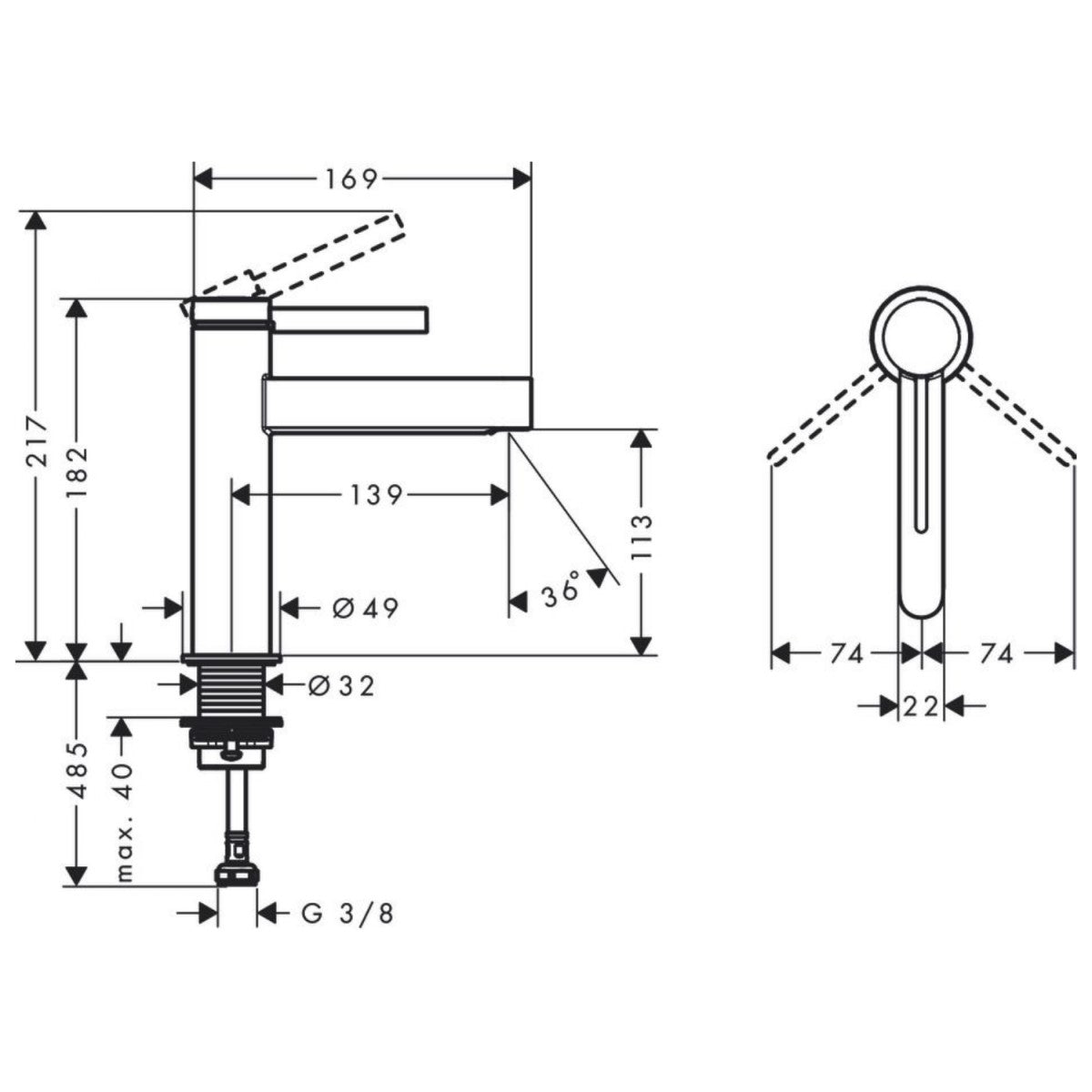 76023670 Hansgrohe Finoris 110 Click-Clack armatura za umivalnik