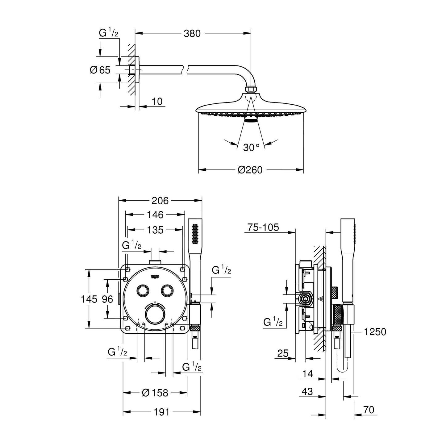 34744000 Grohe Grohtherm SmartControl Perfect podometni komplet za tuš