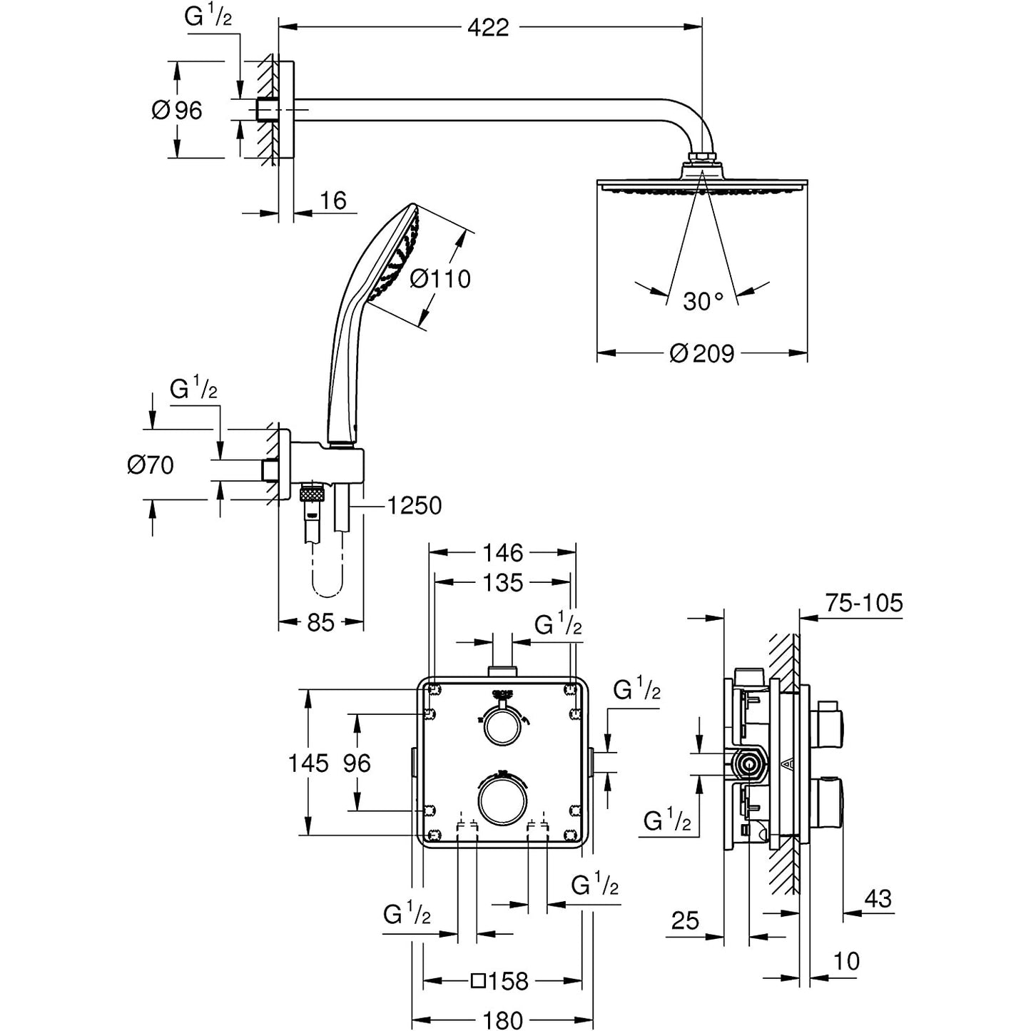 34734000 Grohe Grohtherm termostatski podometni komplet za tuš