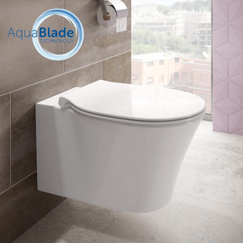 E008701 Ideal Standard Connect Air AQUABLADE viseča brezrobna WC školjka z WC desko s počasnim zapiranjem