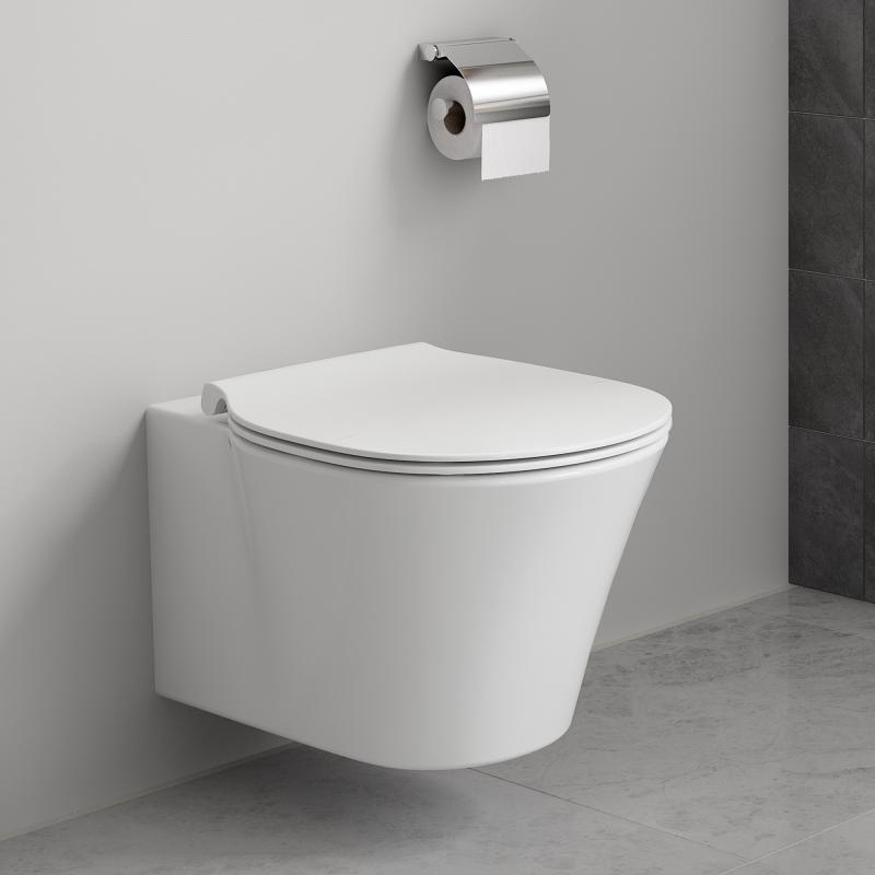 E008701 Ideal Standard Connect Air AQUABLADE viseča brezrobna WC školjka z WC desko s počasnim zapiranjem