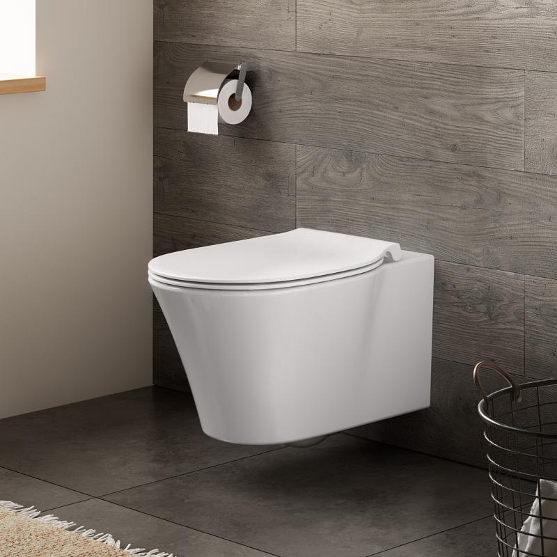 E008701 Ideal Standard Connect Air AQUABLADE viseča brezrobna WC školjka z WC desko s počasnim zapiranjem