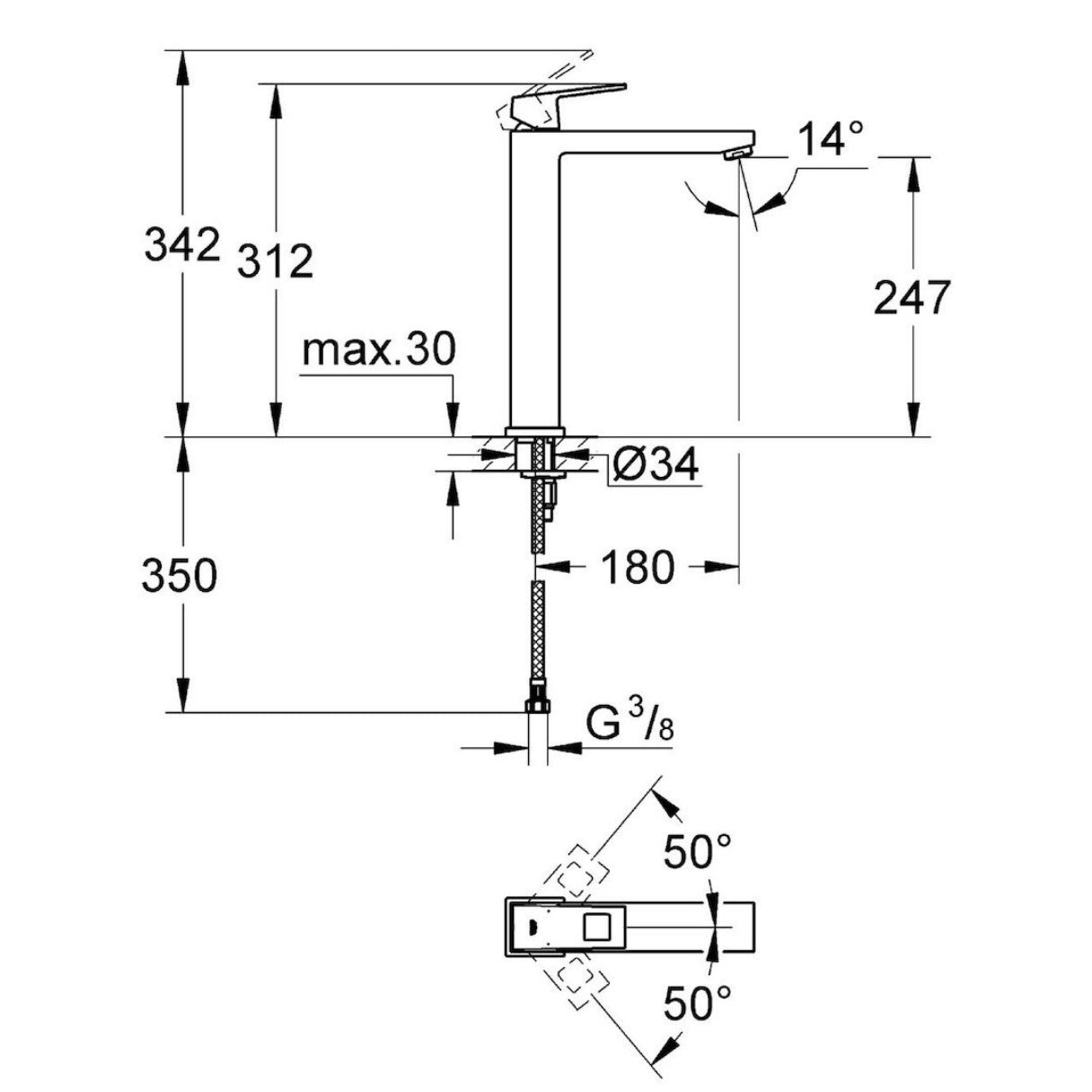 Armature za umivalnike — 23406000 Grohe Eurocube visoka armatura za umivalnik | SAN-KERAMIKA.SI