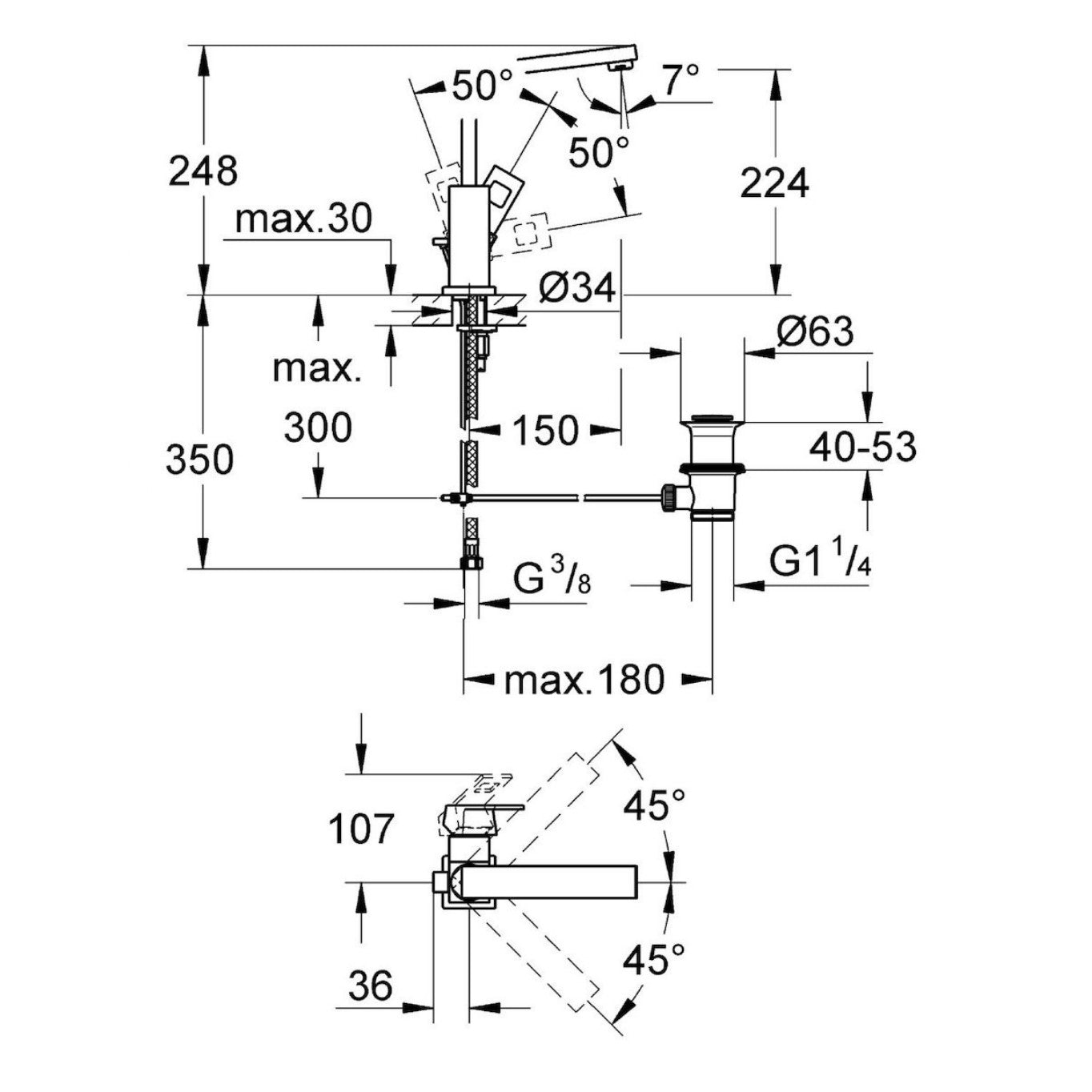 Armature za umivalnike — 23135000 Grohe Eurocube visoka vrtljiva armatura za umivalnik | SAN-KERAMIKA.SI