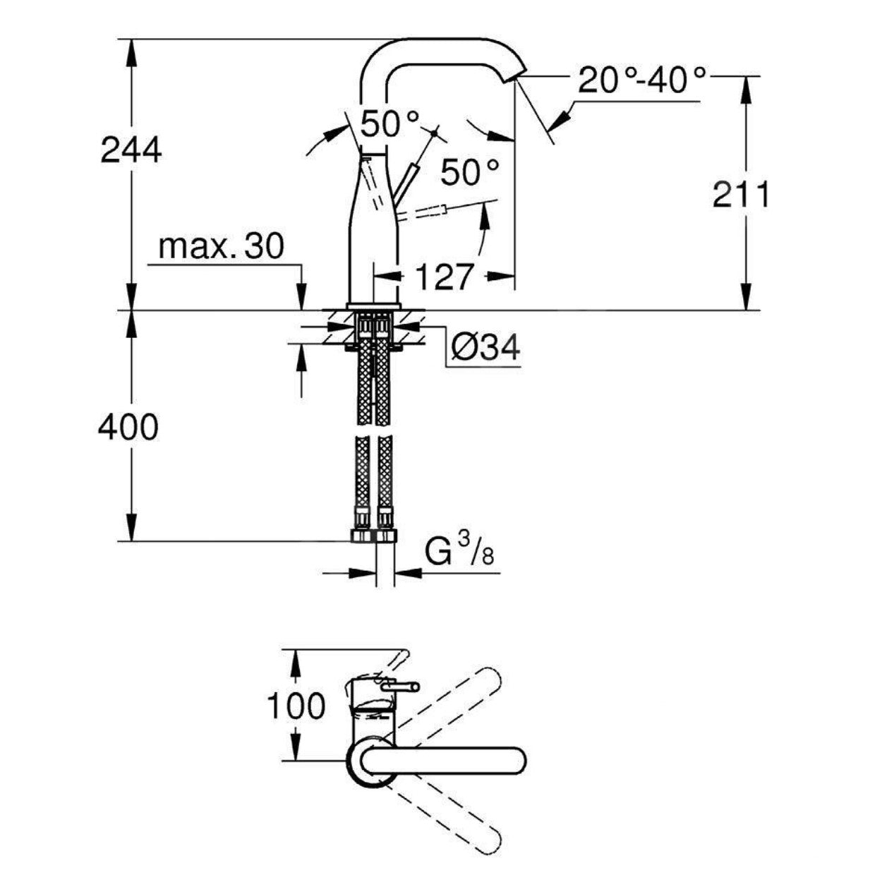 Armature za umivalnike — 23541001 Grohe Essence New visoka vrtljiva armatura za umivalnik | SAN-KERAMIKA.SI