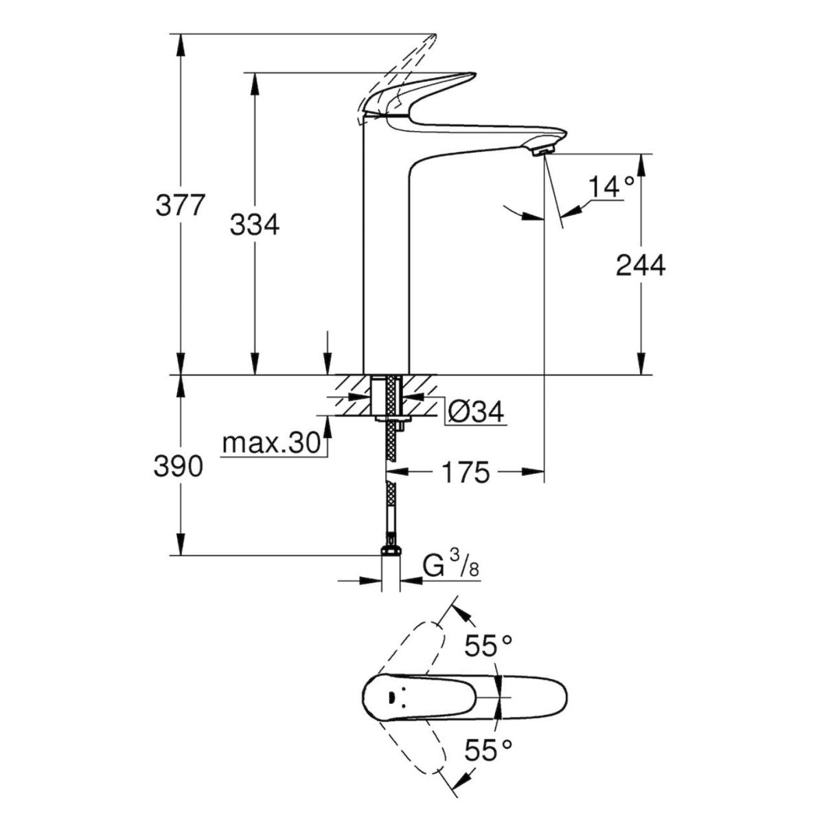 Armature za umivalnike — 23719003 Grohe Eurostyle New visoka armatura za umivalnik | SAN-KERAMIKA.SI