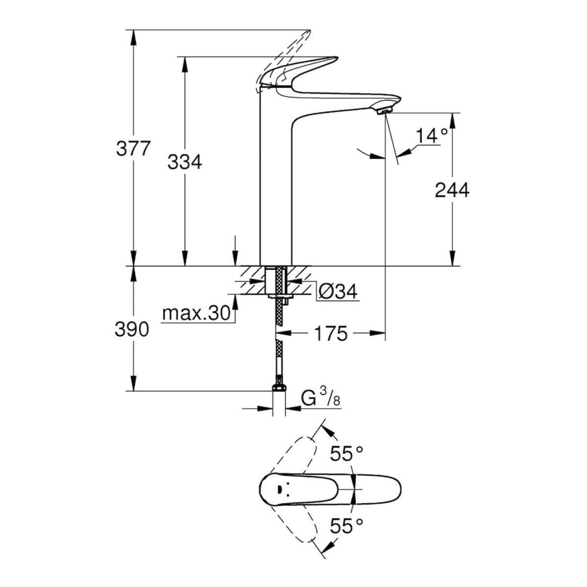 Armature za umivalnike — 23719LS3 Grohe Eurostyle New bela visoka armatura za umivalnik | SAN-KERAMIKA.SI