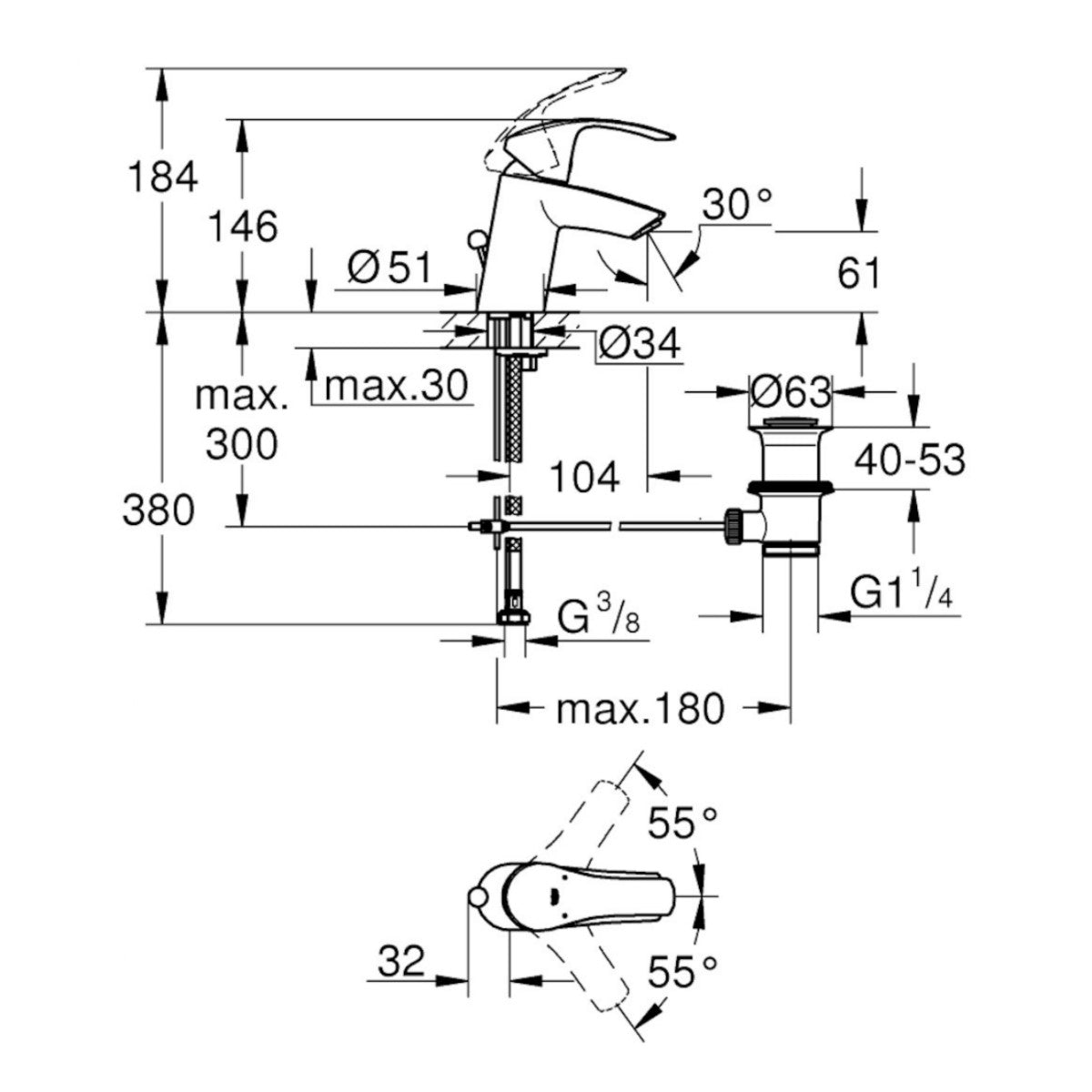 Armature za umivalnike — 23788002 Grohe Eurosmart New armatura za umivalnik | SAN-KERAMIKA.SI