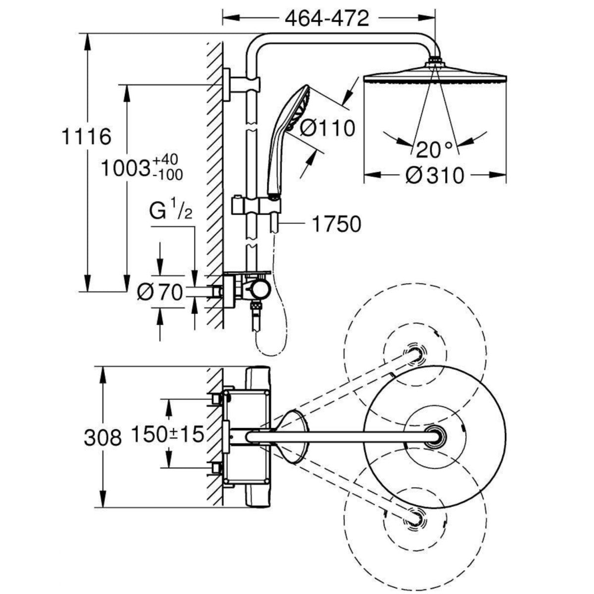 Tuš sistemi — 26401001 Grohe Vitalio Joy 310 termostatska armatura s tuš setom | SAN-KERAMIKA.SI