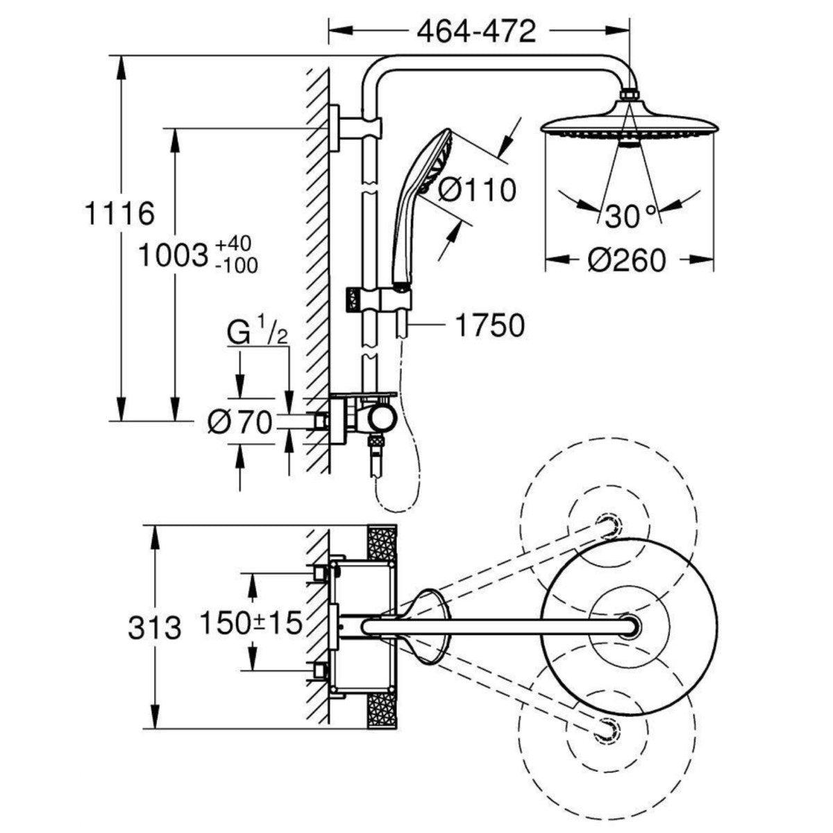 Tuš sistemi — 26403002 Grohe Vitalio Joy 260 termostatska armatura s tuš setom | SAN-KERAMIKA.SI