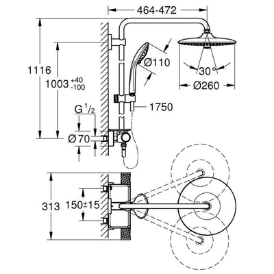 Tuš sistemi — 26403002 Grohe Vitalio Joy 260 termostatska armatura s tuš setom | SAN-KERAMIKA.SI