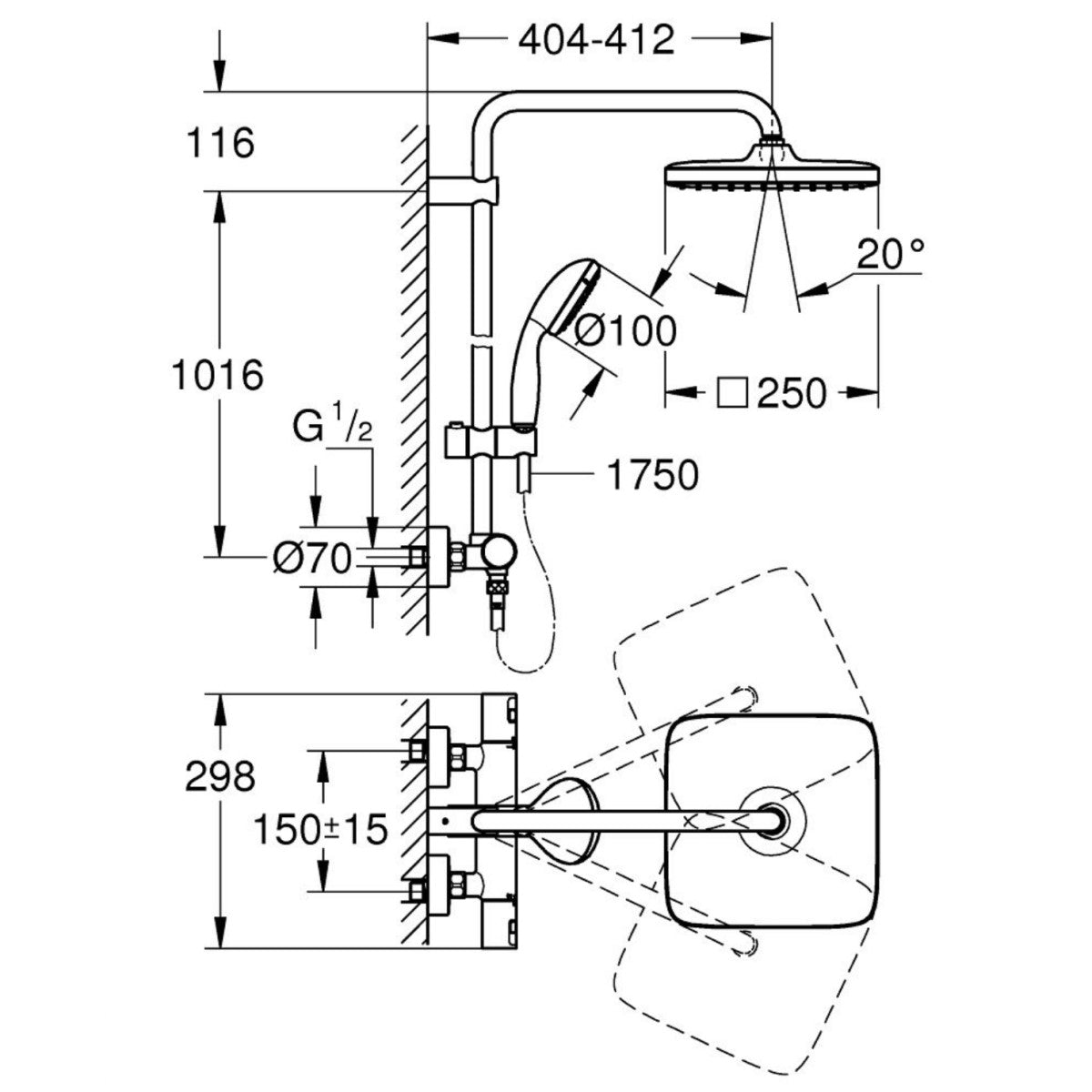 Tuš sistemi — 26696000 Grohe Vitalio Start 250 termostatska armatura s tuš setom | SAN-KERAMIKA.SI