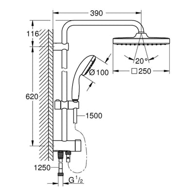 Tuš sistemi — 26698000 Grohe Vitalio Start 250 tuš set brez armature | SAN-KERAMIKA.SI