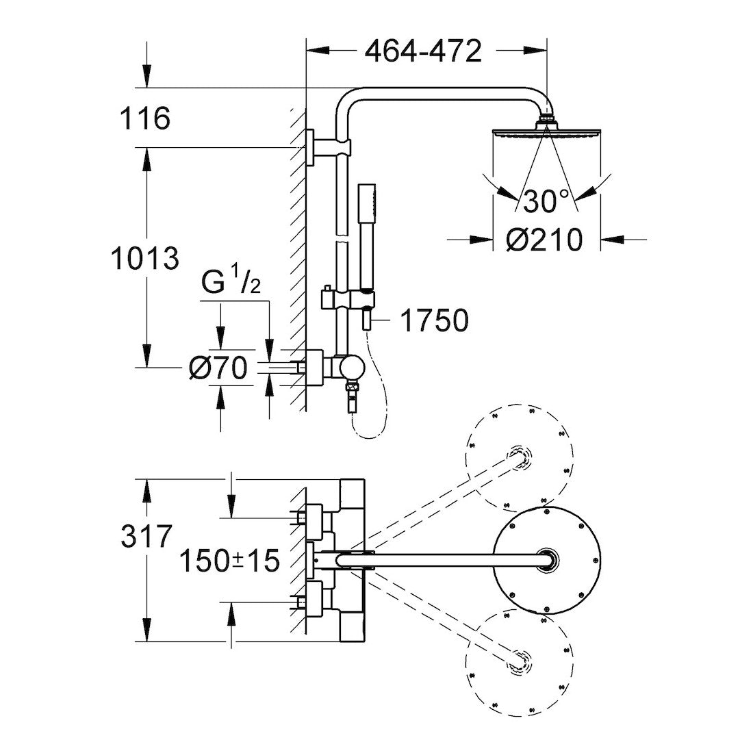 Tuš sistemi — 27032001 Grohe Rainshower 210 termostatska armatura s tuš setom | SAN-KERAMIKA.SI