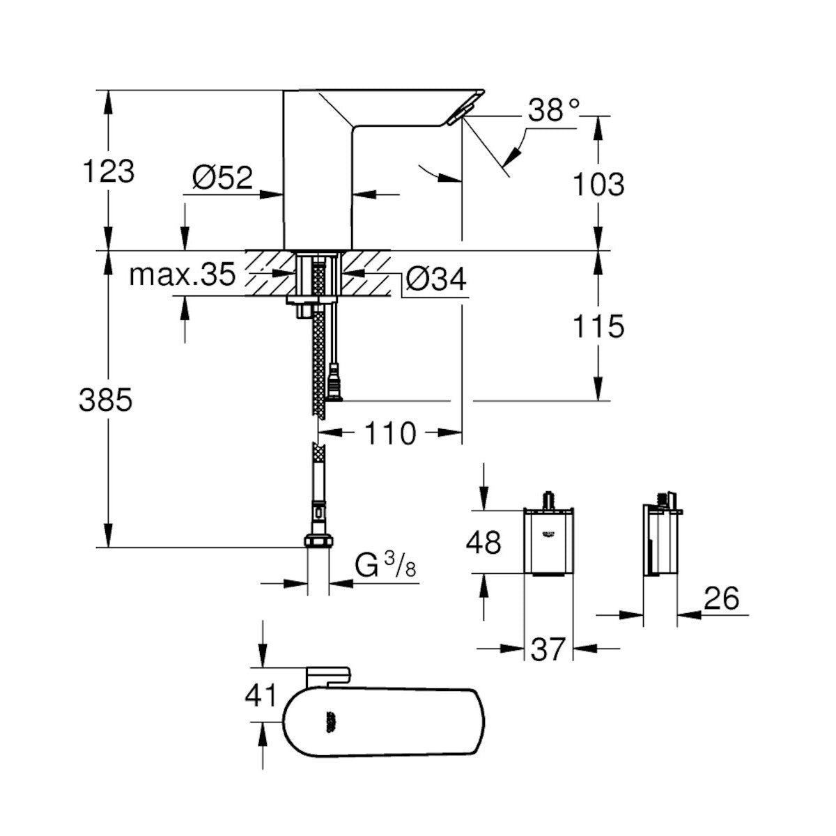 36451000 Grohe BAU Cosmopolitan E infrardeča armatura na senzor za umivalnik