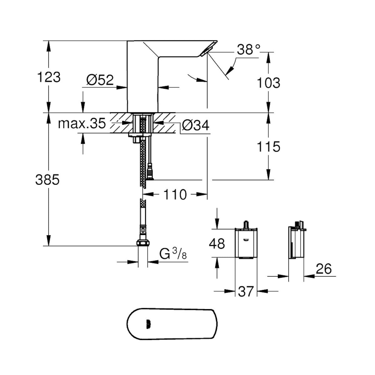 36452000 Grohe BAU Cosmopolitan E infrardeča armatura na senzor za umivalnik