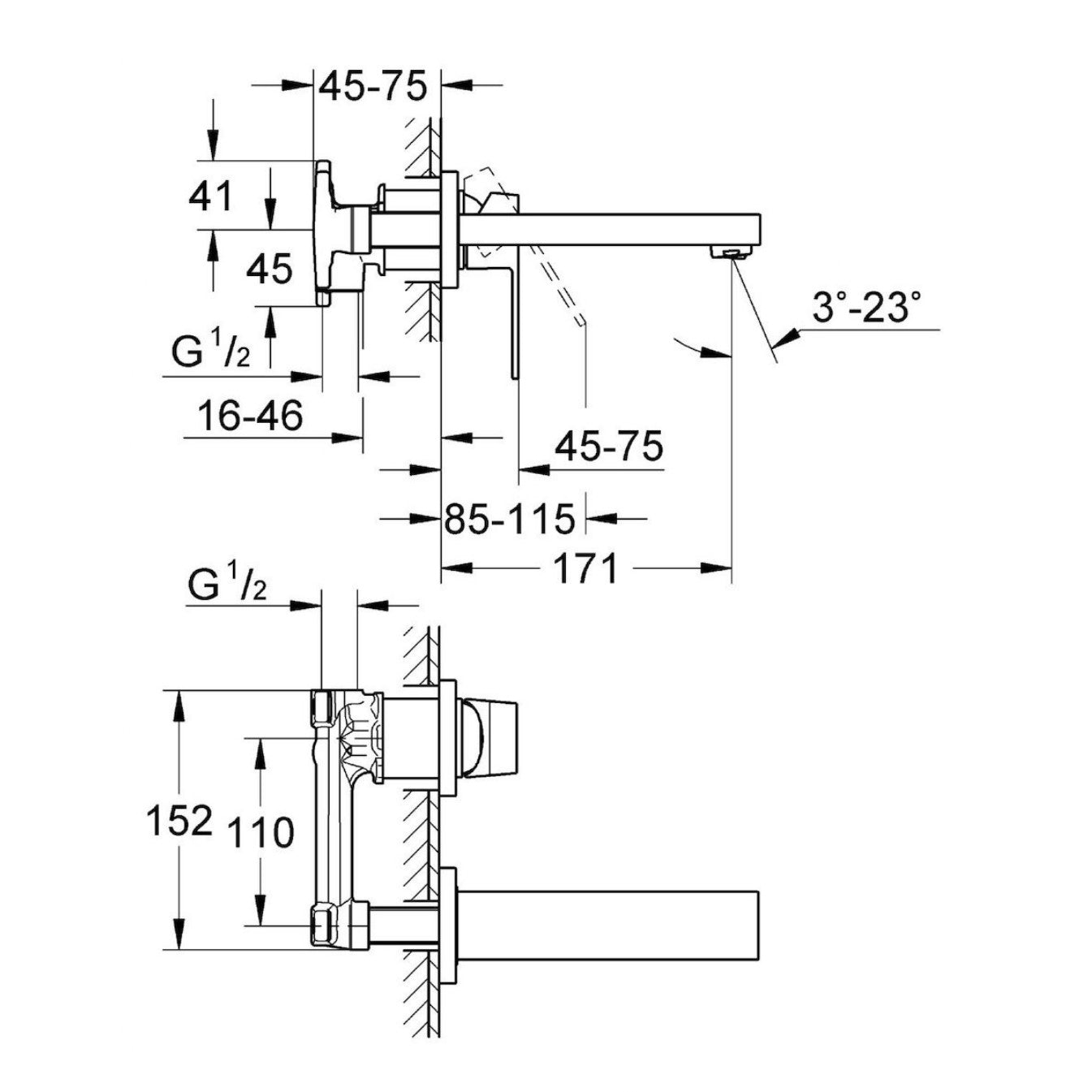 Armature za umivalnike — 19895000 Grohe Eurocube podometna armatura za umivalnik | SAN-KERAMIKA.SI