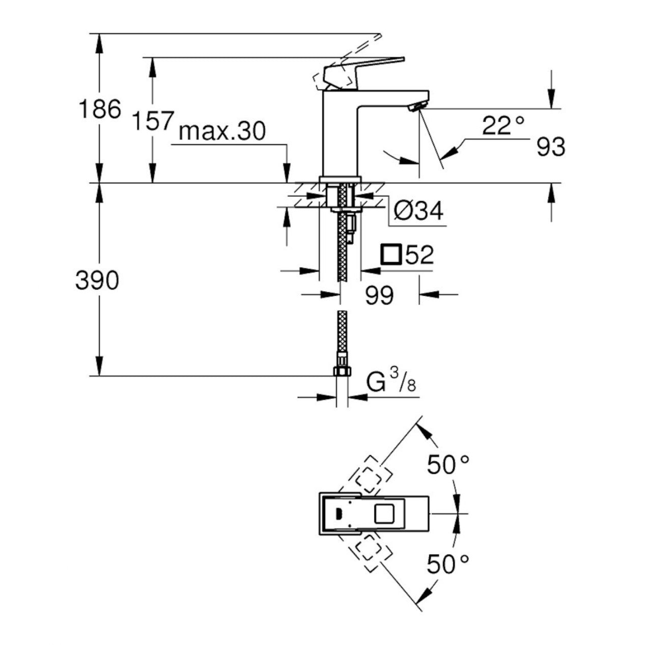 Armature za umivalnike — 2313200E Grohe Eurocube armatura za umivalnik | SAN-KERAMIKA.SI