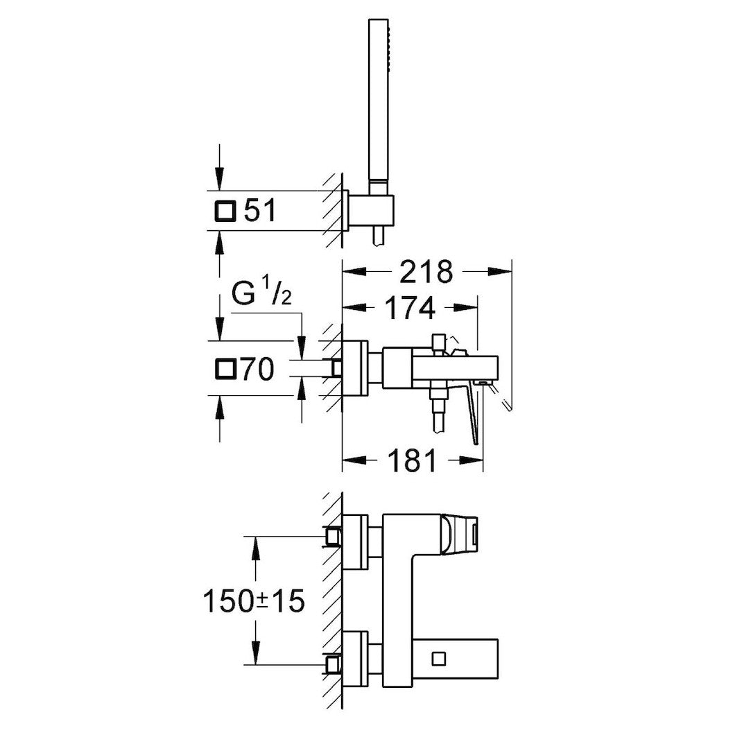 Armature za kadi — 23141000 Grohe Eurocube armatura za kad s tuš ročko | SAN-KERAMIKA.SI