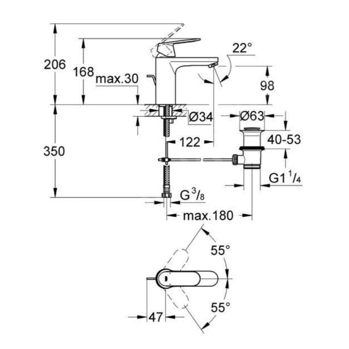 Armature za umivalnike — 23325000 Grohe Eurosmart Cosmopolitan armatura za umivalnik | SAN-KERAMIKA.SI